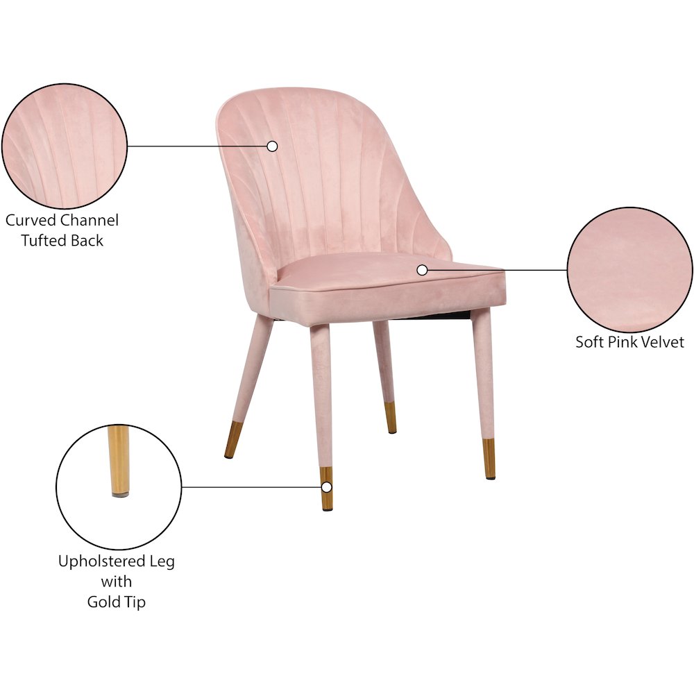 Belle Pink Velvet Dining Chair, Set of 2. Picture 6