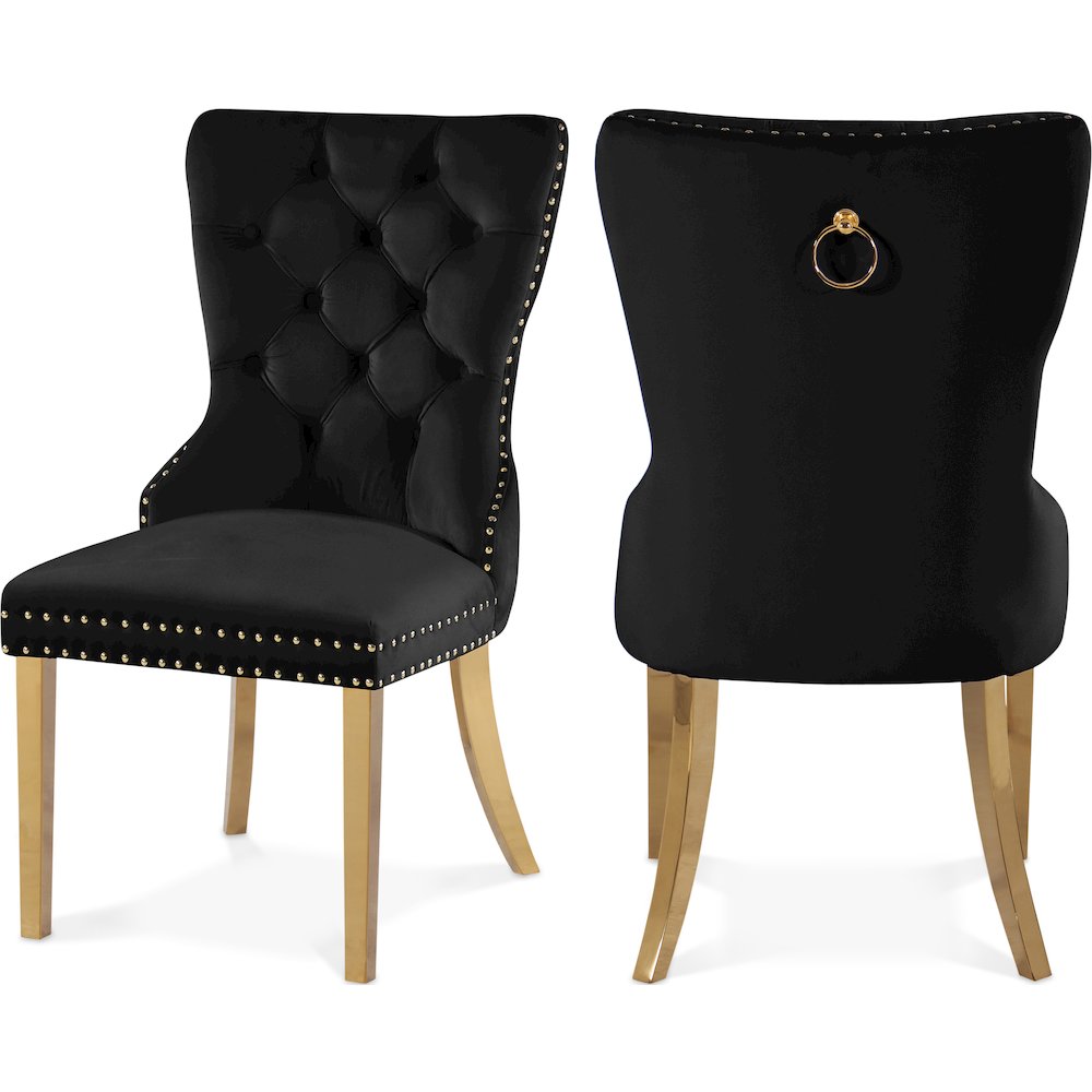 Carmen Black Velvet Dining Chairs, Set of 2. Picture 1