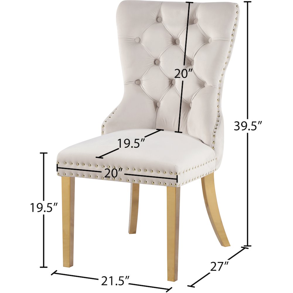 Carmen Cream Velvet Dining Chairs, Set of 2. Picture 5