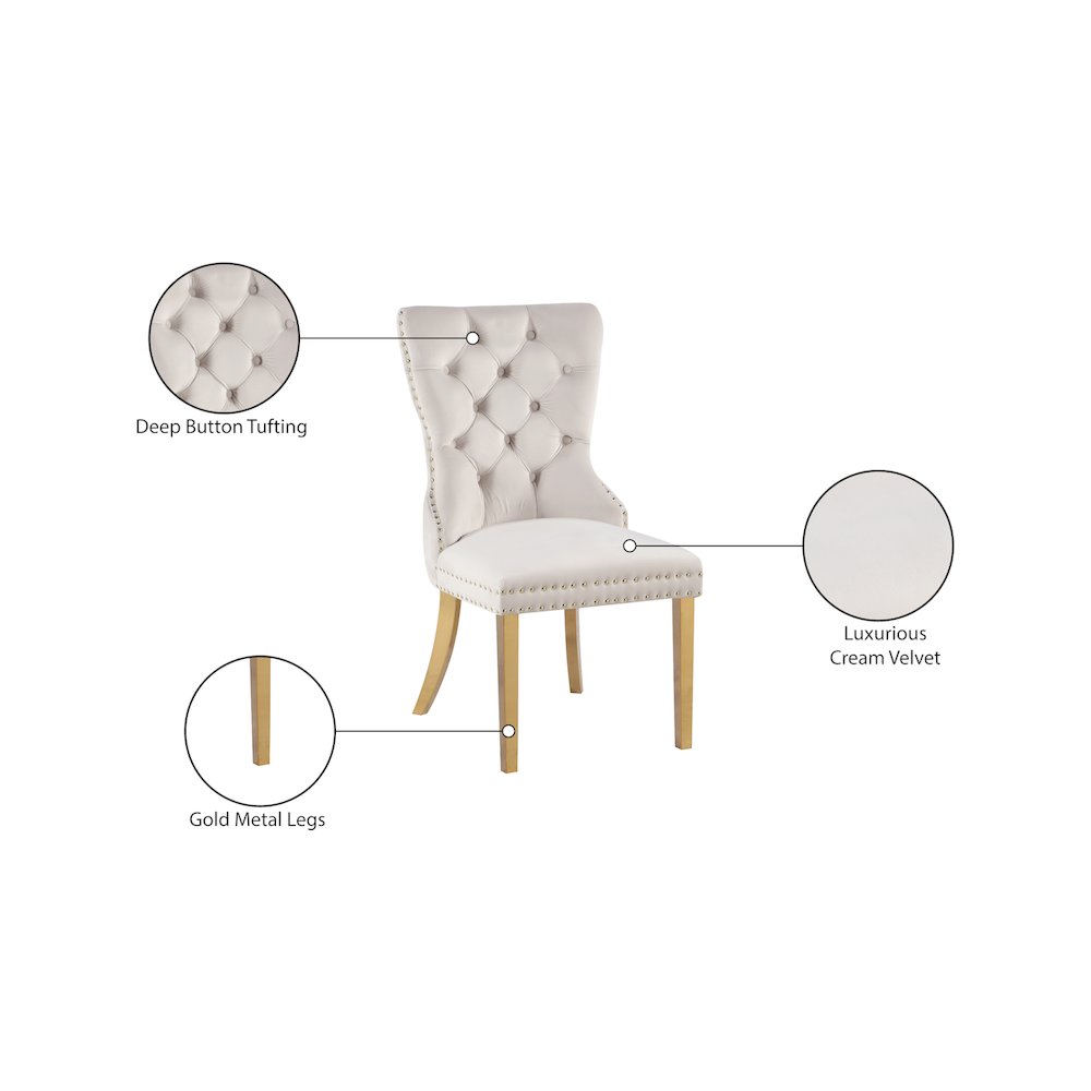 Carmen Cream Velvet Dining Chairs, Set of 2. Picture 6
