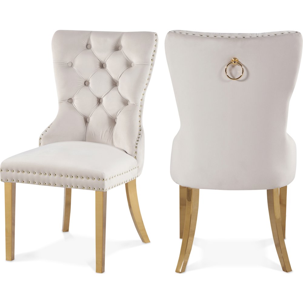 Carmen Cream Velvet Dining Chairs, Set of 2. Picture 1