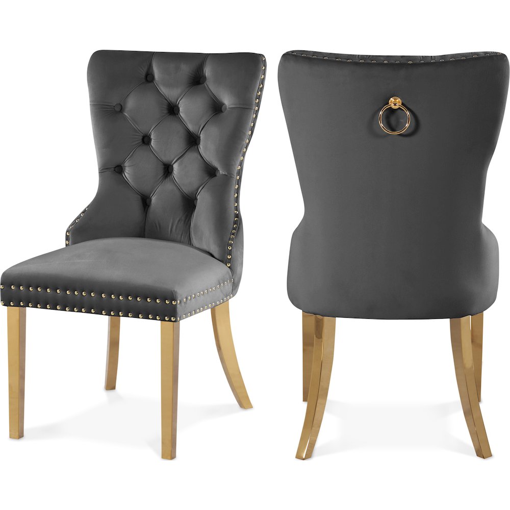 Carmen Grey Velvet Dining Chairs, Set of 2. Picture 1