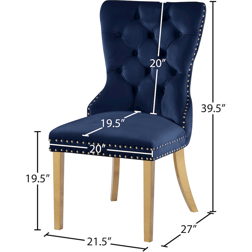 Carmen Navy Velvet Dining Chairs, Set of 2. Picture 5