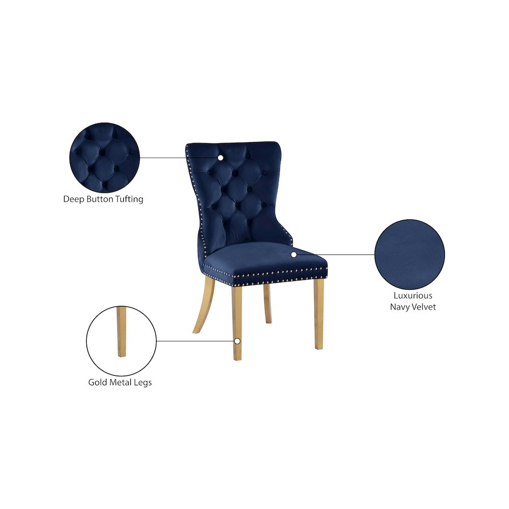 Carmen Navy Velvet Dining Chairs, Set of 2. Picture 6