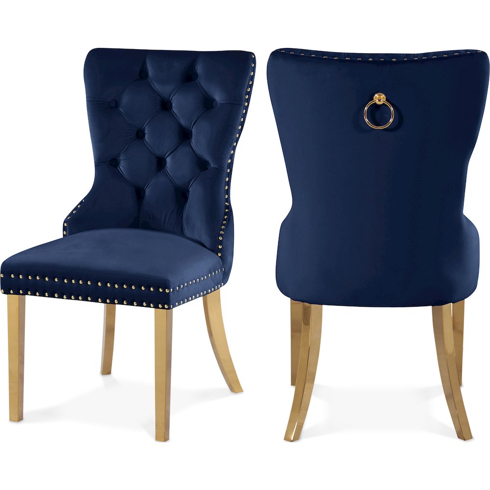 Carmen Navy Velvet Dining Chairs, Set of 2. Picture 1