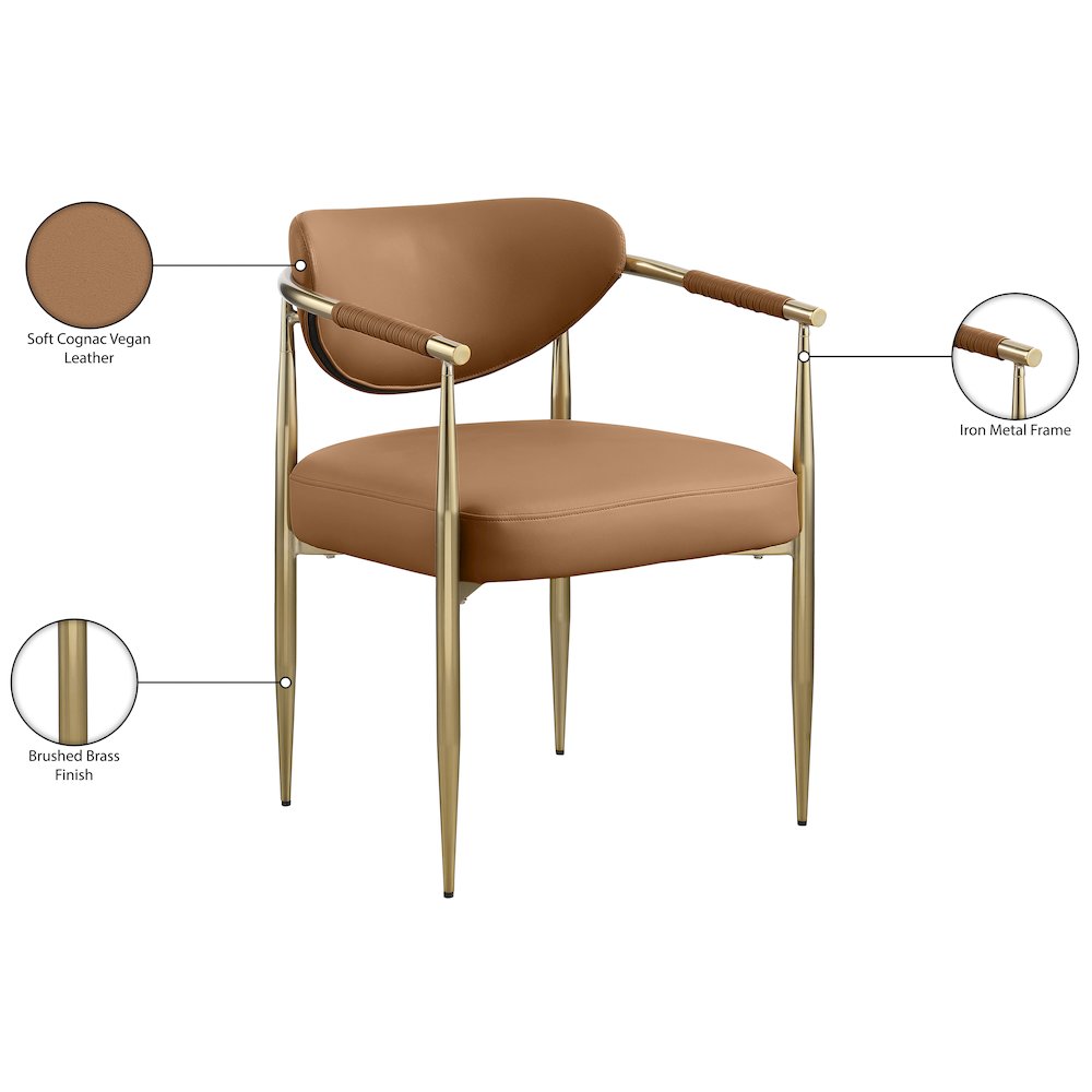 Virella Cognac Vegan Leather Upholstered Dining Chair, Set of 2. Picture 11