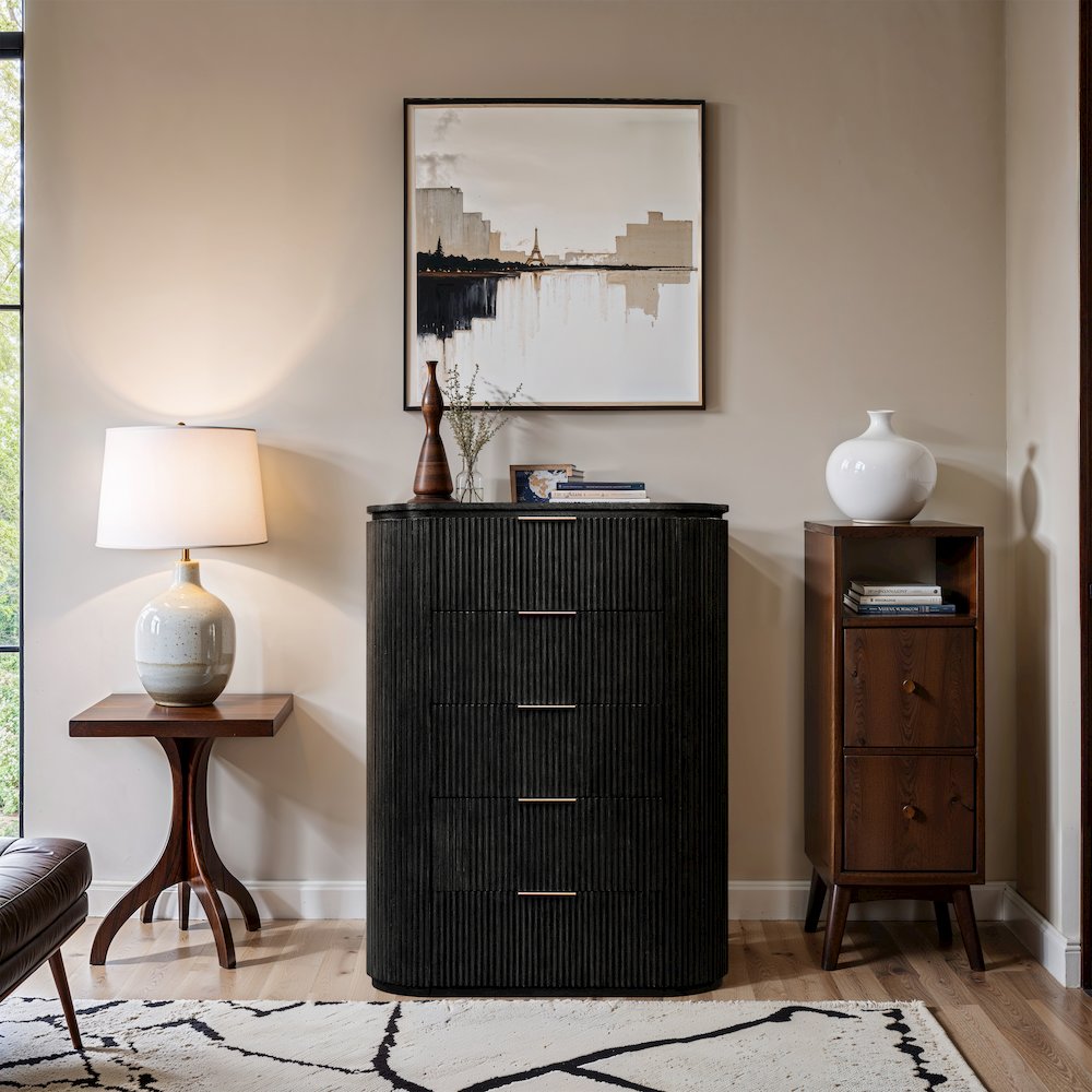 Astrid Black Solid Wood And Oak Veneer Chest. Picture 7
