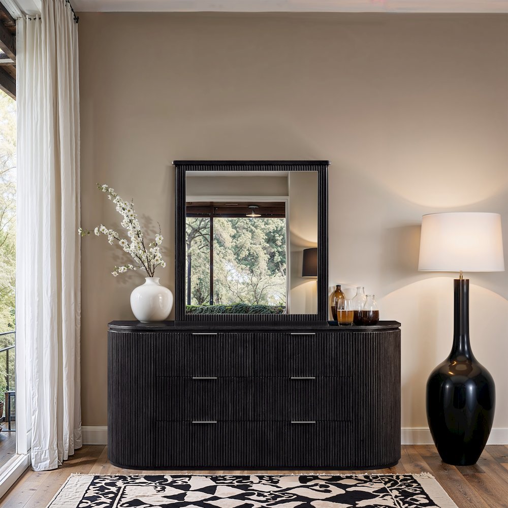 Astrid Black Solid Wood And Oak Veneer Dresser. Picture 7