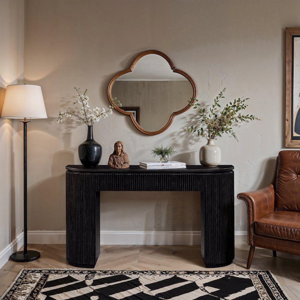 Astrid Black Solid Wood And Oak Veneer Console Table. Picture 7