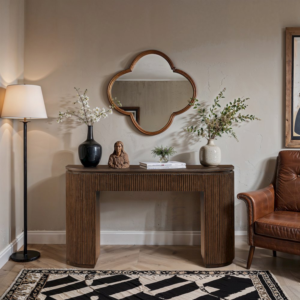 Astrid Brown Solid Wood And Oak Veneer Console Table. Picture 7