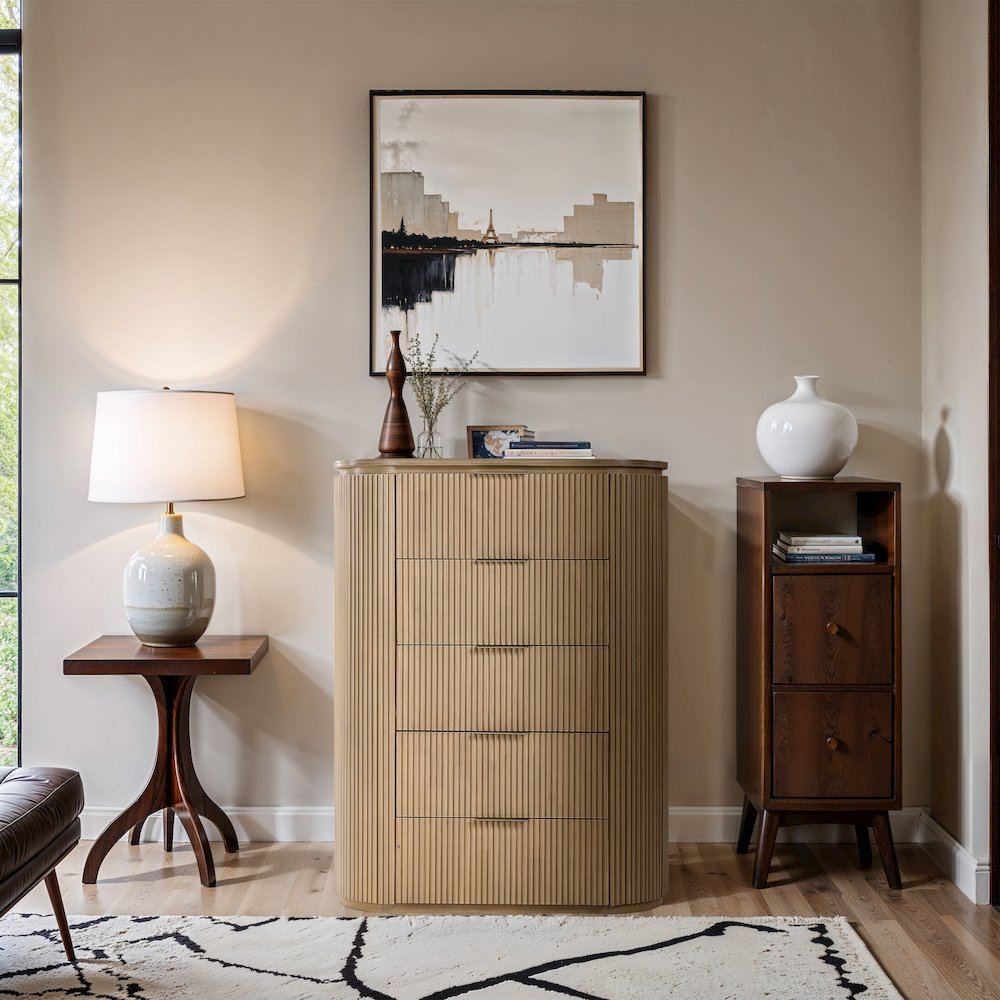Astrid Natural Solid Wood And Oak Veneer Chest. Picture 7