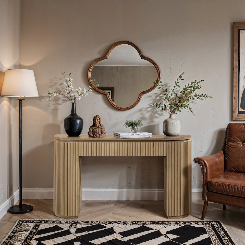 Astrid Natural Solid Wood And Oak Veneer Console Table. Picture 7