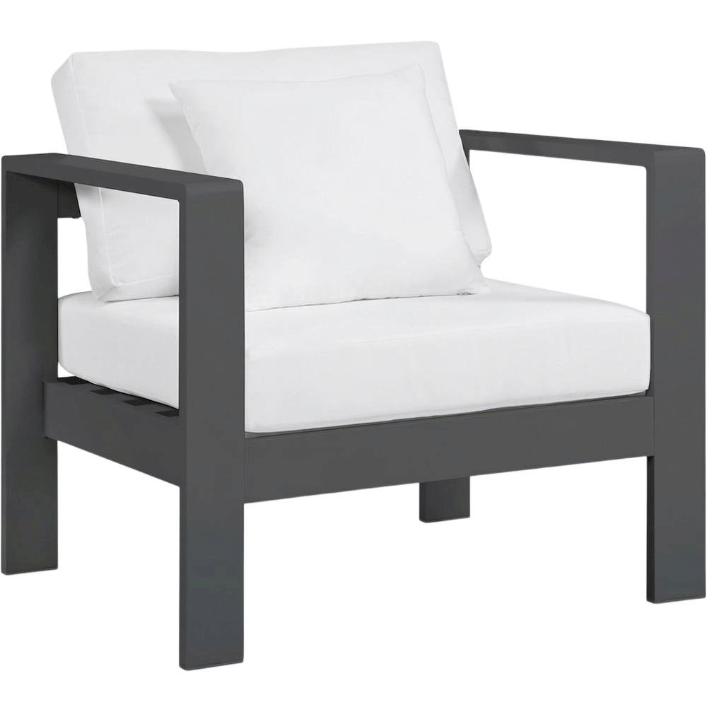 White Fabric Outdoor Patio Aluminum Arm Chair With Contemporary Style. Picture 1
