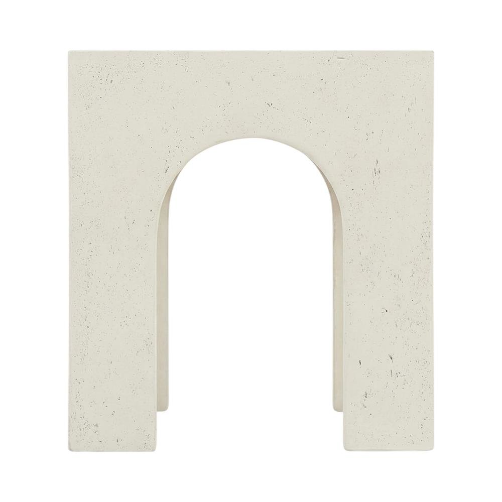 Cream Concrete and Fiberglass Outdoor End Table with Angular Legs. Picture 4