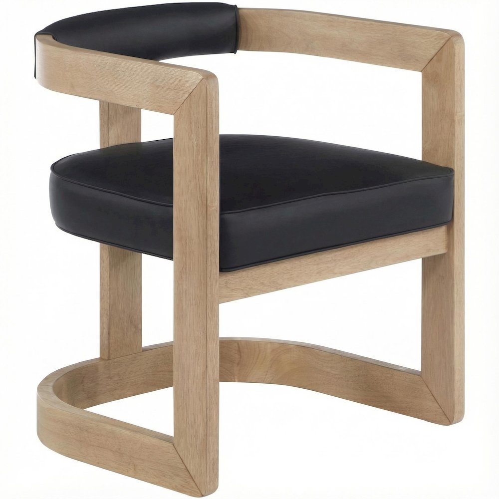 Dining Chair Neutral Wire Brush with Vegan Leather Seat and Contemporary Design. Picture 1