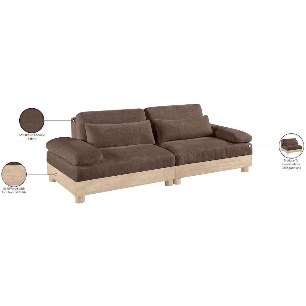Turin 95.5" Brown Chenille Fabric Upholstered 2pc. Modular Loveseat. Picture 8