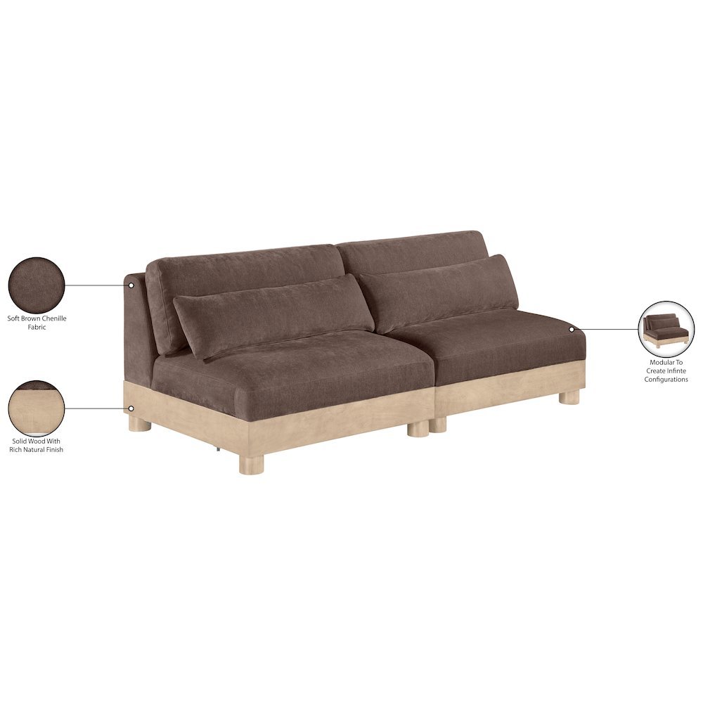 Turin 80" Brown Chenille Fabric Upholstered 2pc. Modular Loveseat. Picture 8