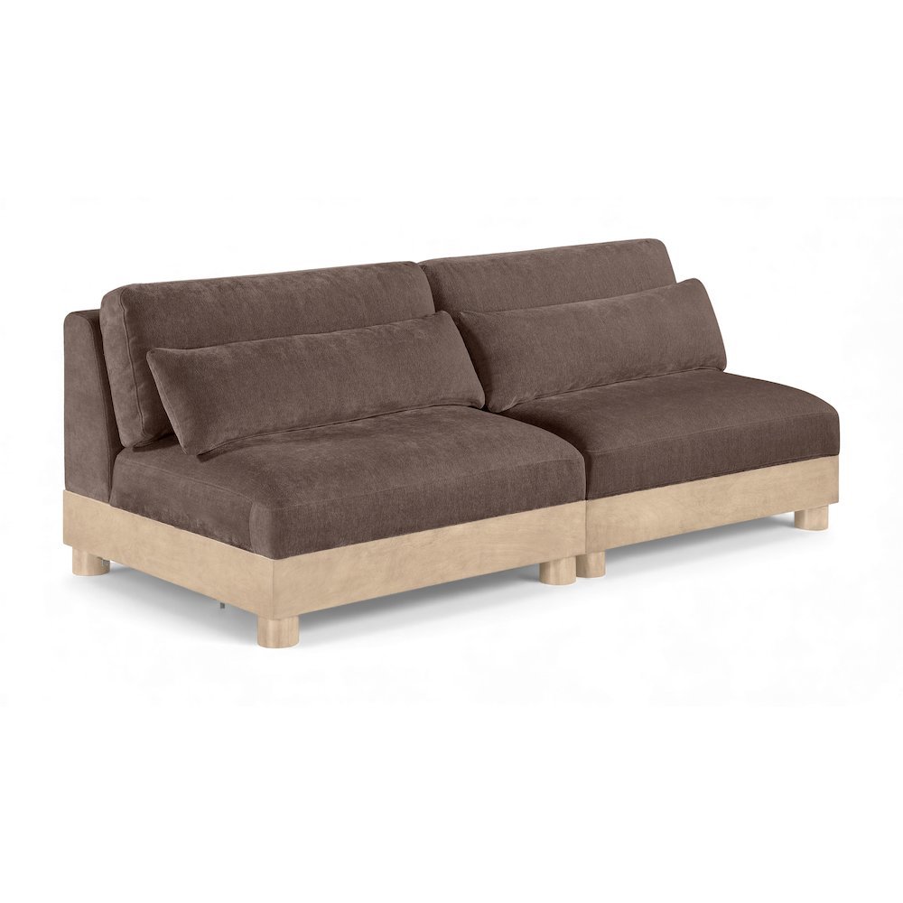 Turin 80" Brown Chenille Fabric Upholstered 2pc. Modular Loveseat. Picture 1