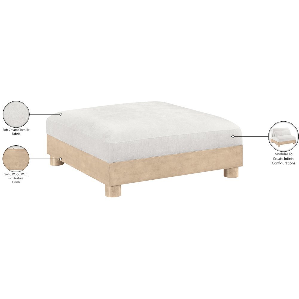 Turin Cream Chenille Fabric Upholstered Modular Ottoman. Picture 6