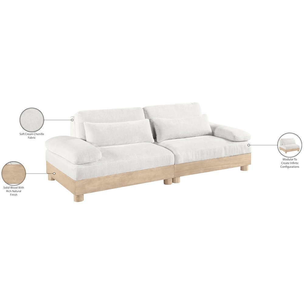 Turin 95.5" Cream Chenille Fabric Upholstered 2pc. Modular Loveseat. Picture 8