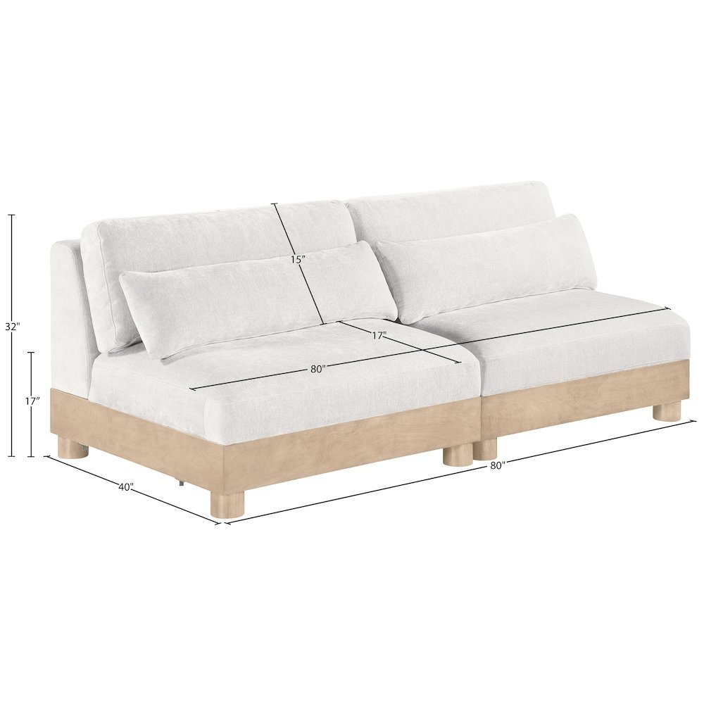 Turin 80" Cream Chenille Fabric Upholstered 2pc. Modular Loveseat. Picture 7