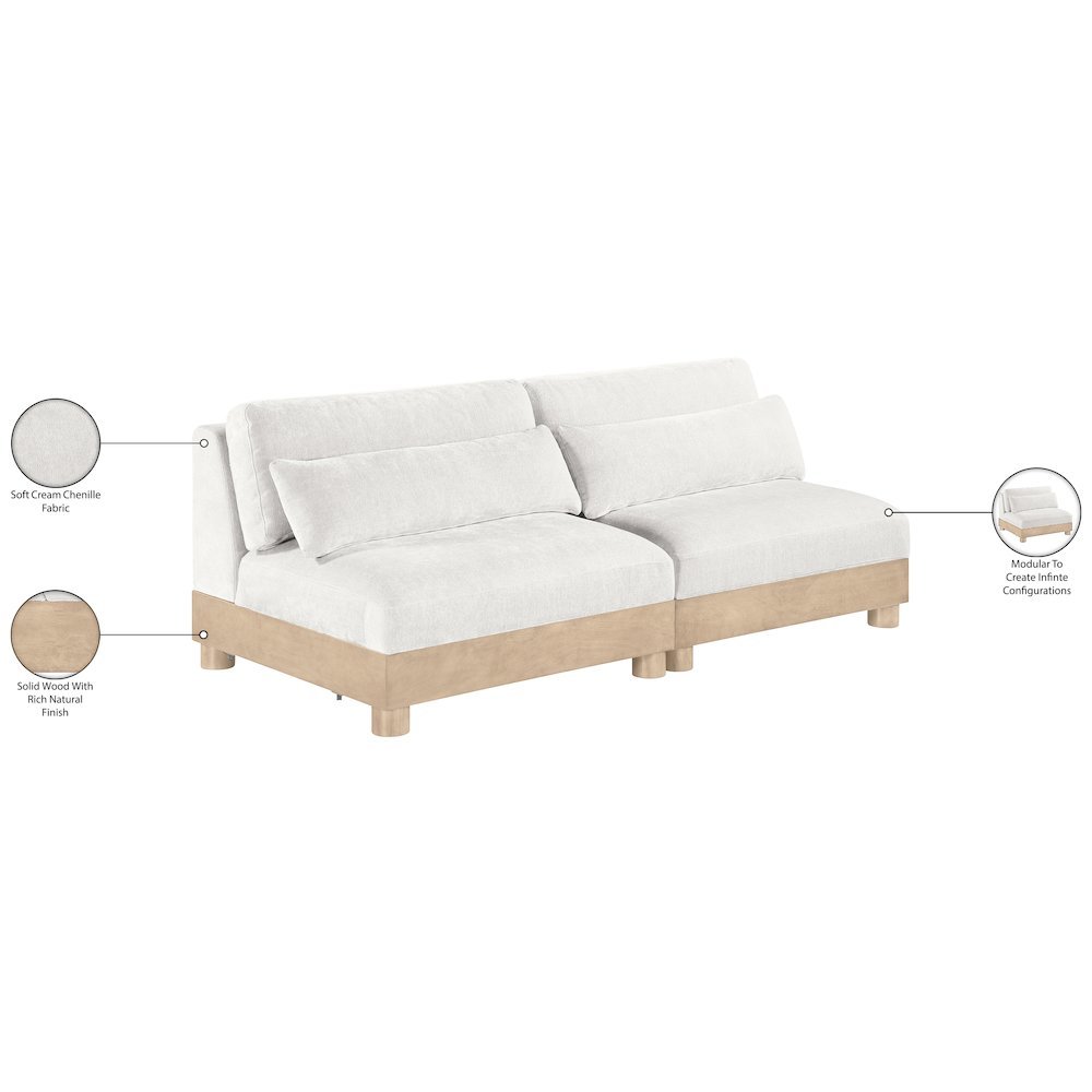 Turin 80" Cream Chenille Fabric Upholstered 2pc. Modular Loveseat. Picture 8