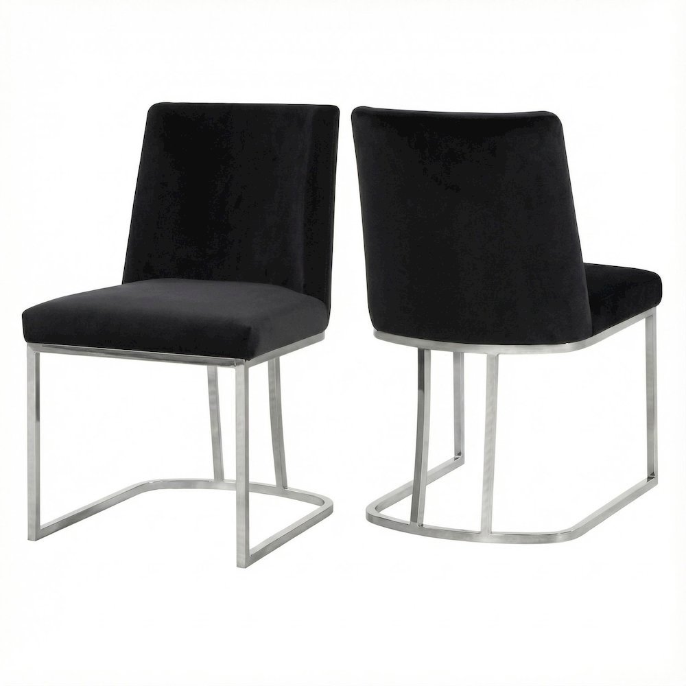 Chrome Contemporary Velvet Dining Chair Set of 2 with Cushioned Seat. Picture 1