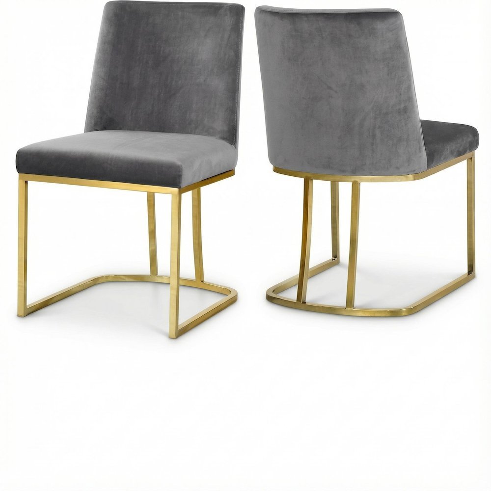 Gold Velvet Dining Chair Set of 2 with Contemporary Back Design. Picture 1