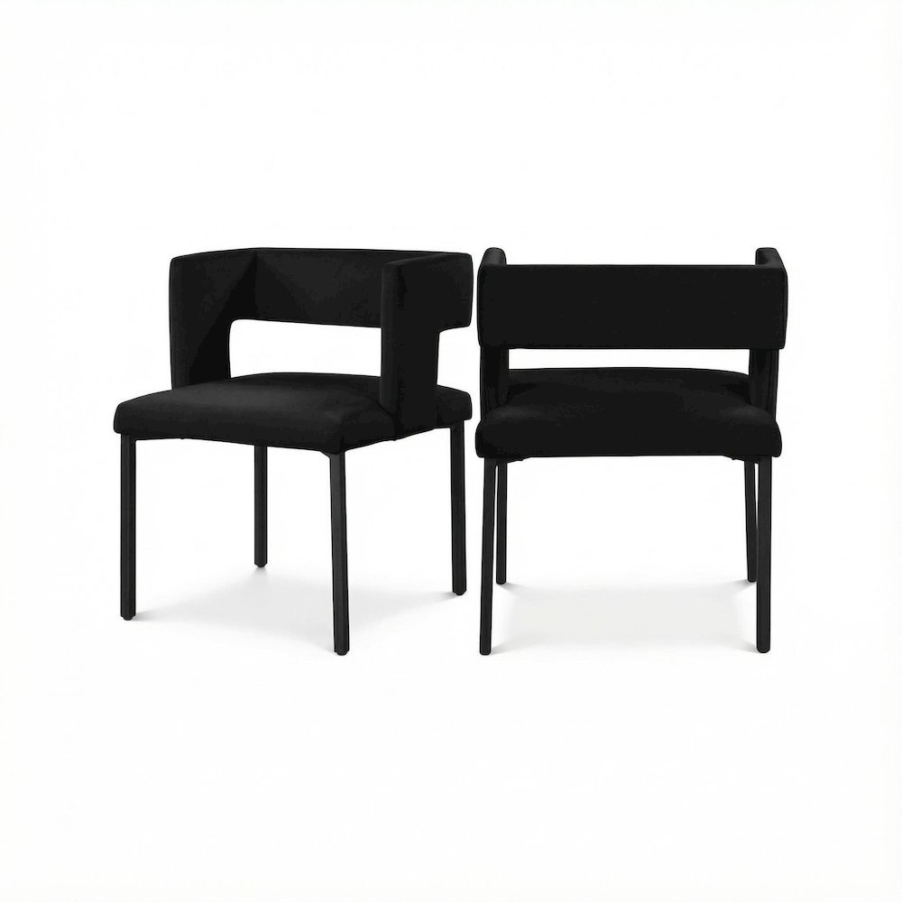 Matte Black Velvet Dining Chairs Set of 2 with Contemporary Style. Picture 1