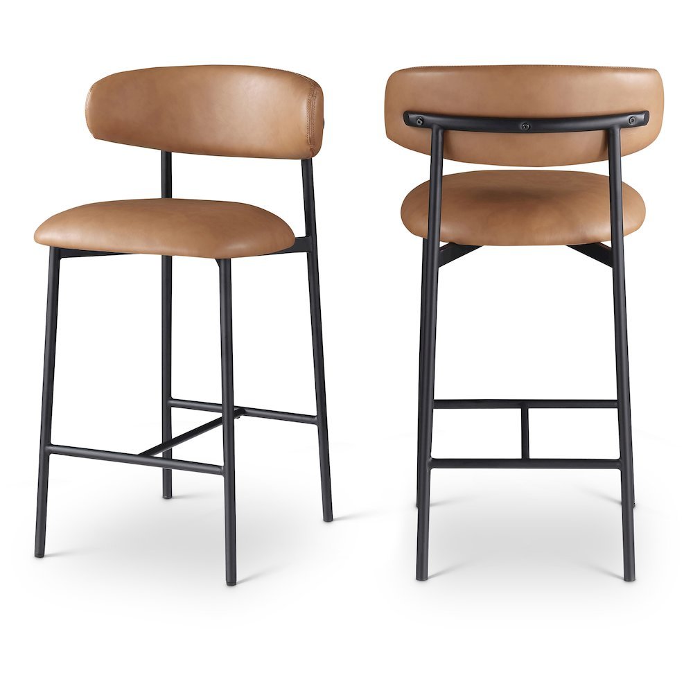 Vegan Leather Counter Stools with Back, Kitchen Island, Cognac, Set of 2. Picture 1