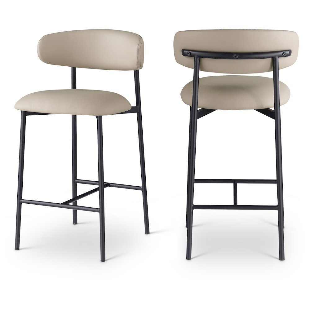 Vegan Leather Counter Stools with Back, Kitchen Island, Taupe, Set of 2. Picture 1