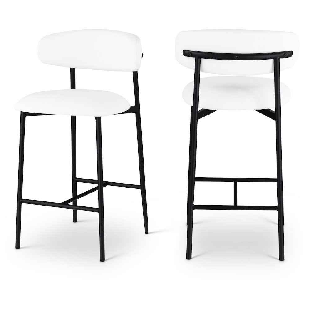 Vegan Leather Counter Stools with Back, Kitchen Island, Off-White, Set of 2. Picture 1
