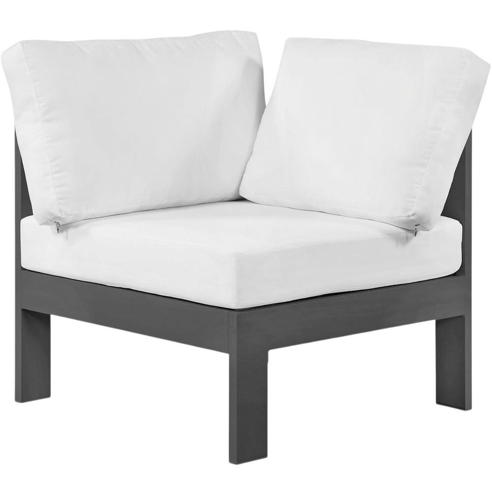 White Fabric Outdoor Patio Aluminum Corner Chair With Contemporary Design. Picture 1