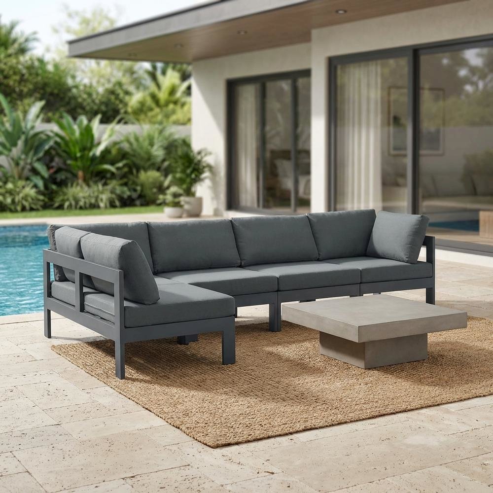 Gray Fabric Outdoor Patio Modular Sectional With Contemporary Style. Picture 3