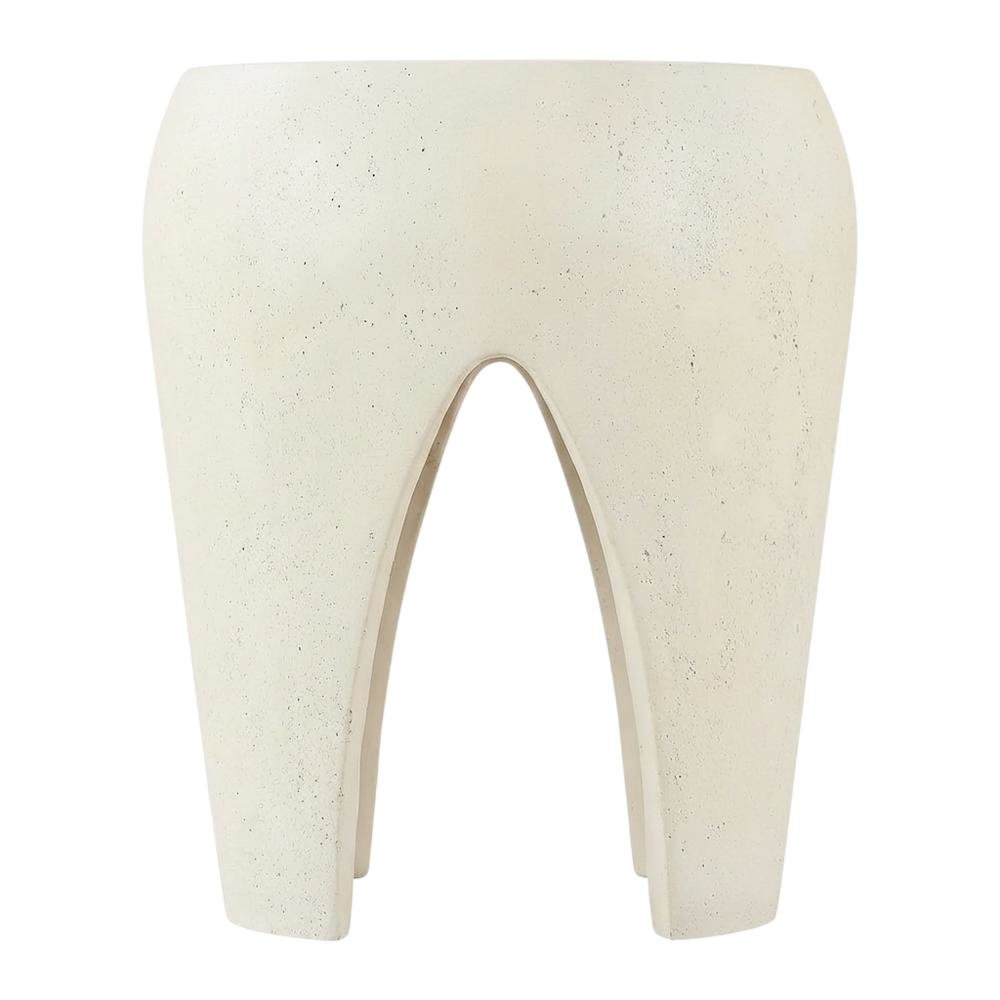 Cream Concrete and Fiberglass Indoor Outdoor End Table with Round Top. Picture 4