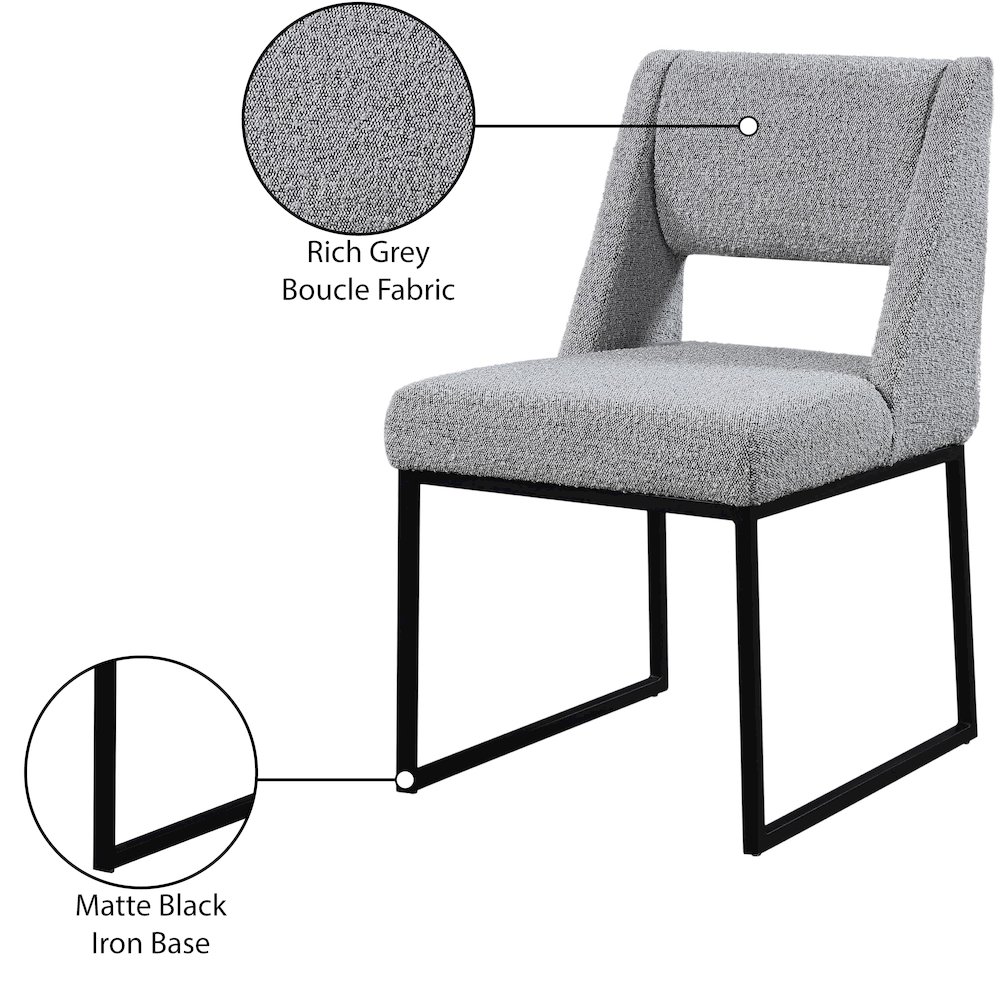 Jayce Grey Boucle Fabric Dining Chair, Set of 2. Picture 6