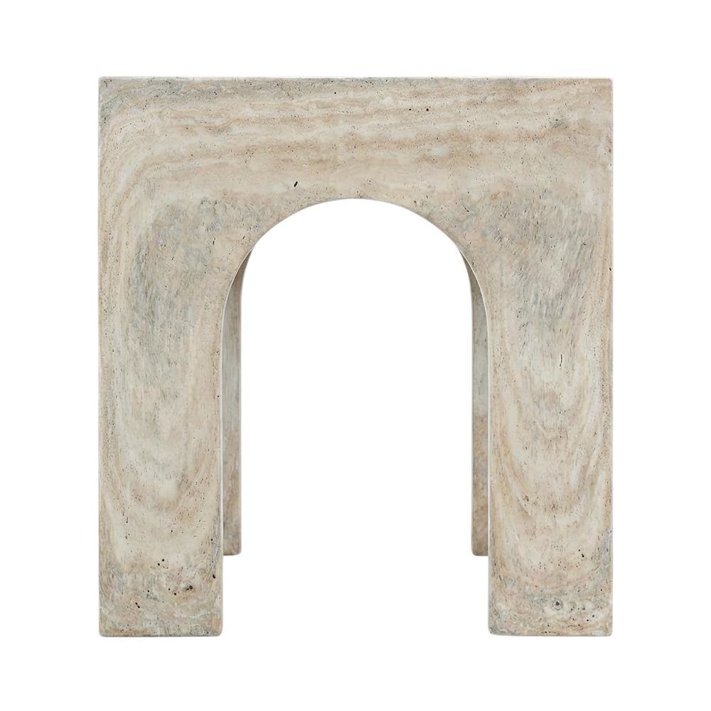 Concrete And Fiberglass Indoor/Outdoor End Table with Travertine Top. Picture 4