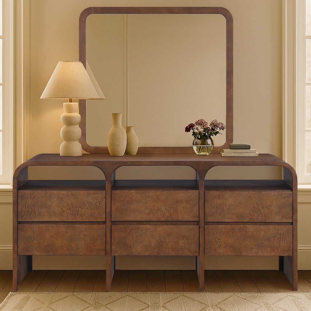Giada Brown Solid Wood And Veneer Mirror. Picture 7
