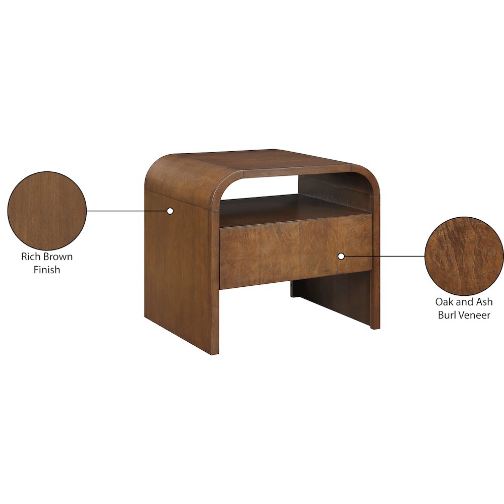 Giada Brown Solid Wood And Veneer Nightstand. Picture 10