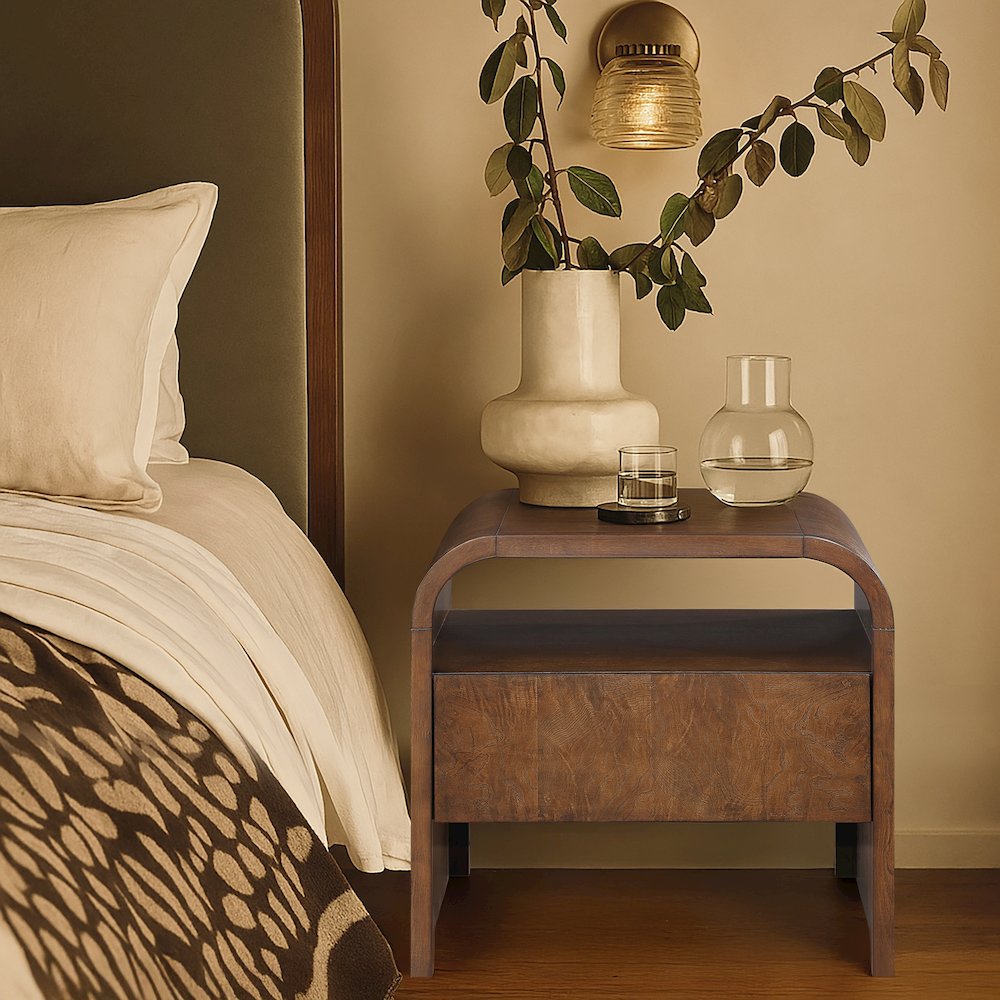 Giada Brown Solid Wood And Veneer Nightstand. Picture 7