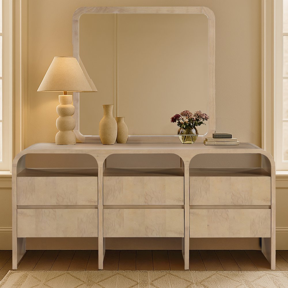 Giada Natural Solid Wood And Veneer Mirror. Picture 7