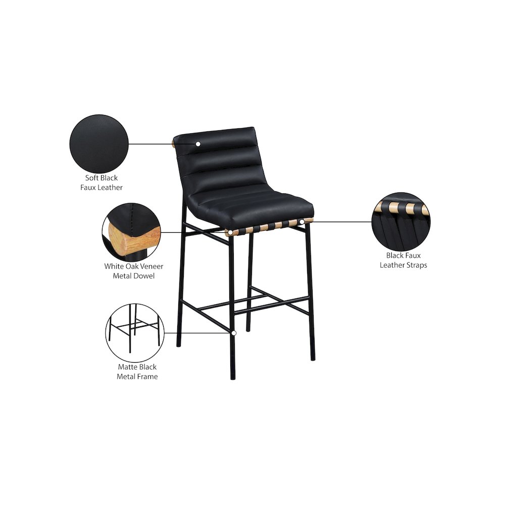 Burke Black Vegan Leather Bar Stool. Picture 7