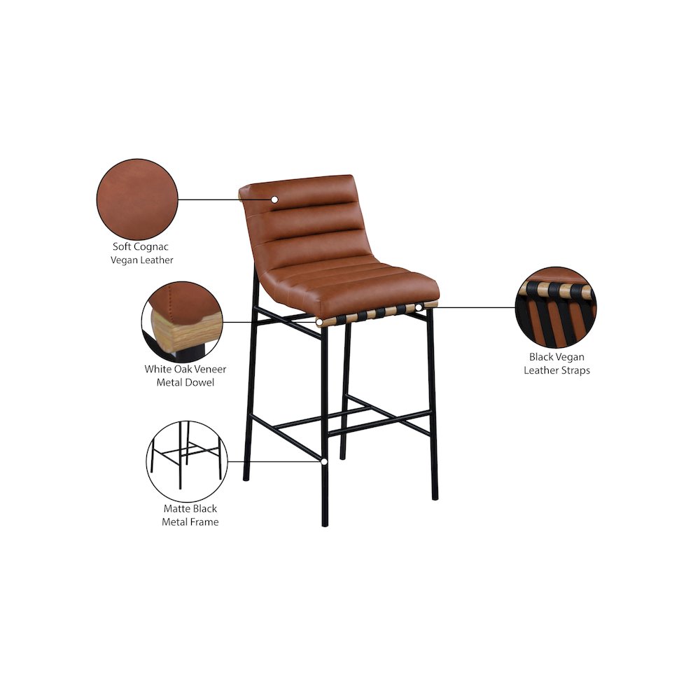 Burke Cognac Vegan Leather Bar Stool. Picture 7