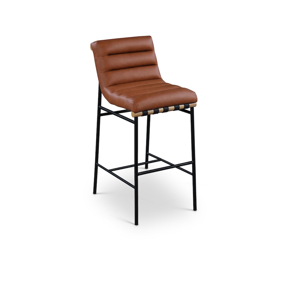 Burke Cognac Vegan Leather Bar Stool. Picture 1
