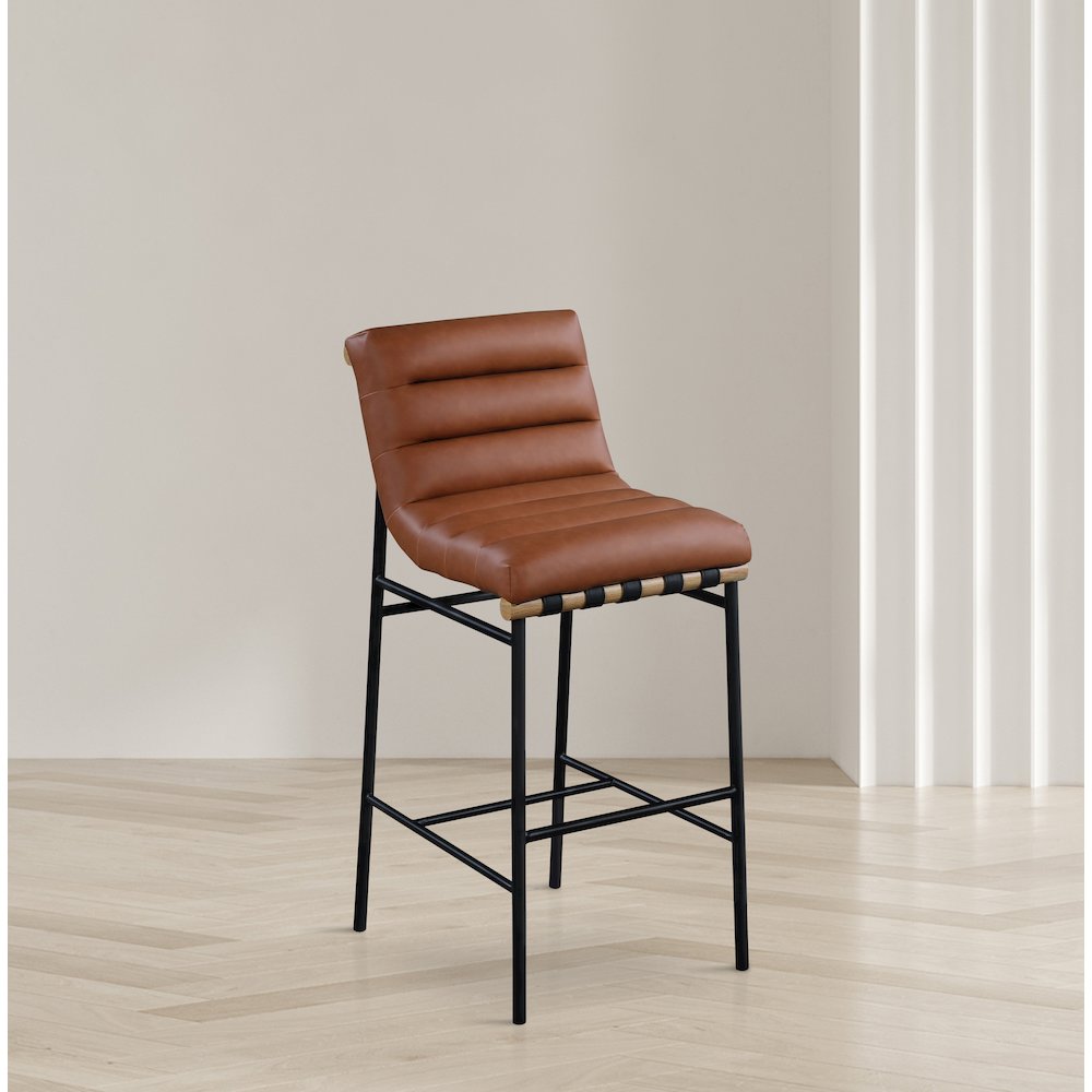 Burke Cognac Vegan Leather Bar Stool. Picture 5