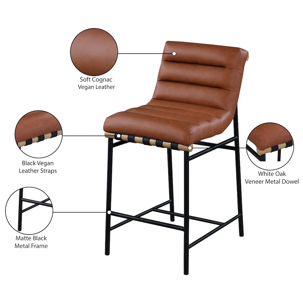 Burke Cognac Vegan Leather Counter Stool. Picture 7