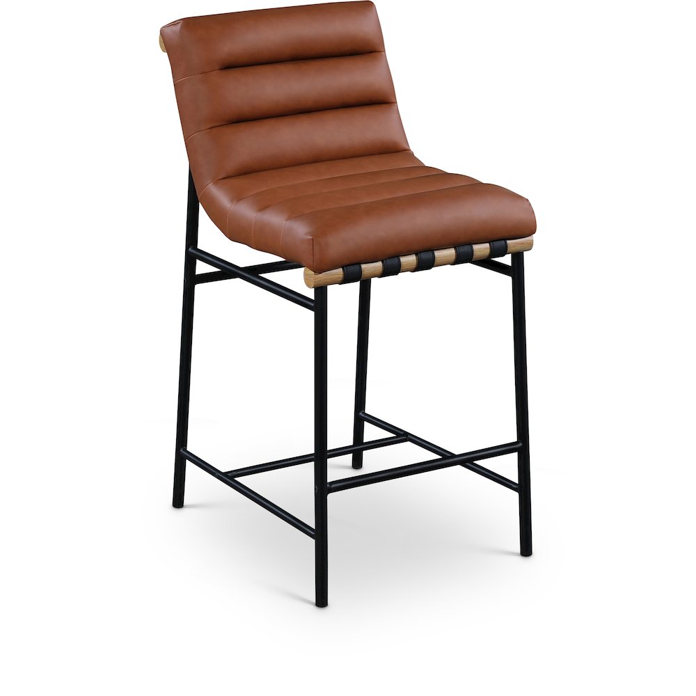 Burke Cognac Vegan Leather Counter Stool. Picture 1