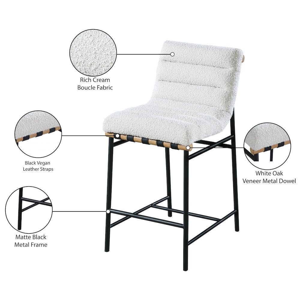 Burke Cream Boucle Fabric Counter Stool. Picture 7
