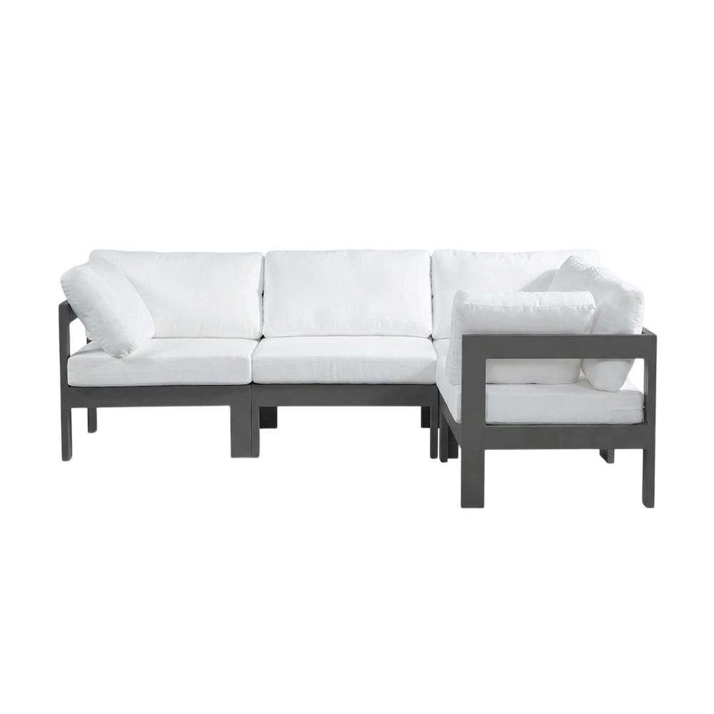 White Fabric Outdoor Modular Sofa With Contemporary Style And Cushioned Back. Picture 1