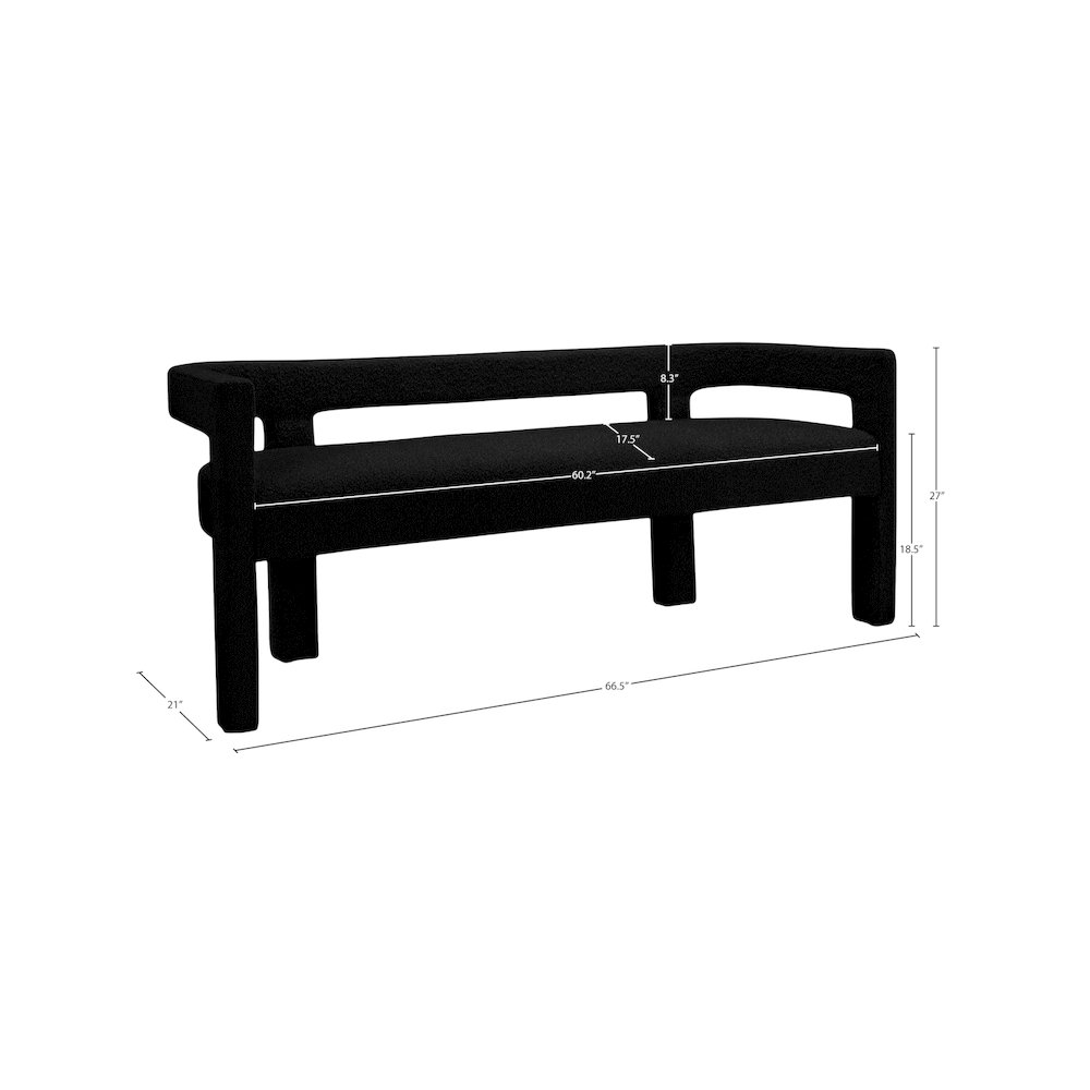 Athena Black Boucle Fabric Bench. Picture 5